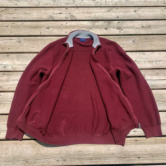 GANT Men’s Textured Full-Zip Sweater Jacket XL Burgundy - Picture 2 of 7